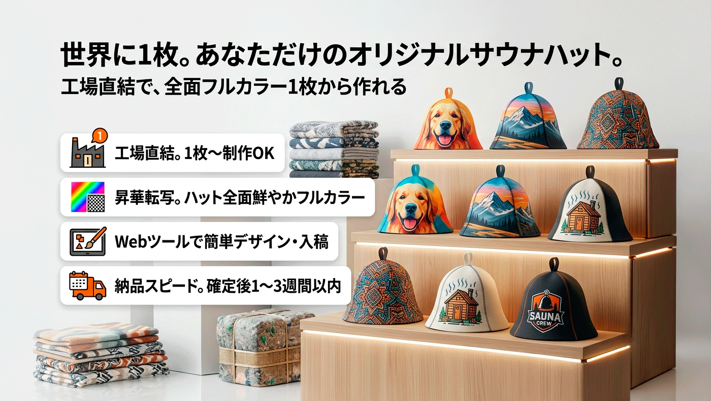 工場だから1枚から作れる。TAMAXのオリジナルサウナハット制作サービス